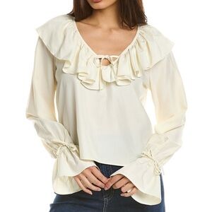 0307 - WEWOREWHAT Ruffle Blouse in Ivory $49 Small